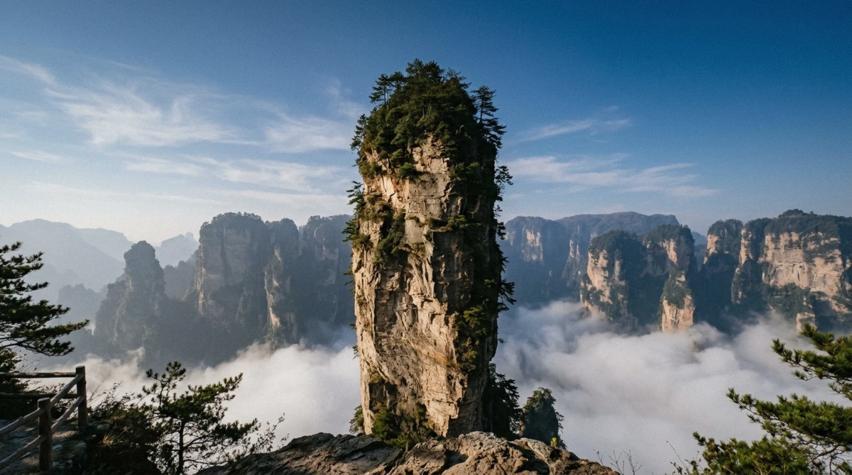The free-standing pine-capped pillar known as Avatar Hallelujah Mountain at Yuanjiajie, the avatar mountain china searches point to, Zhangjiajie, Hunan